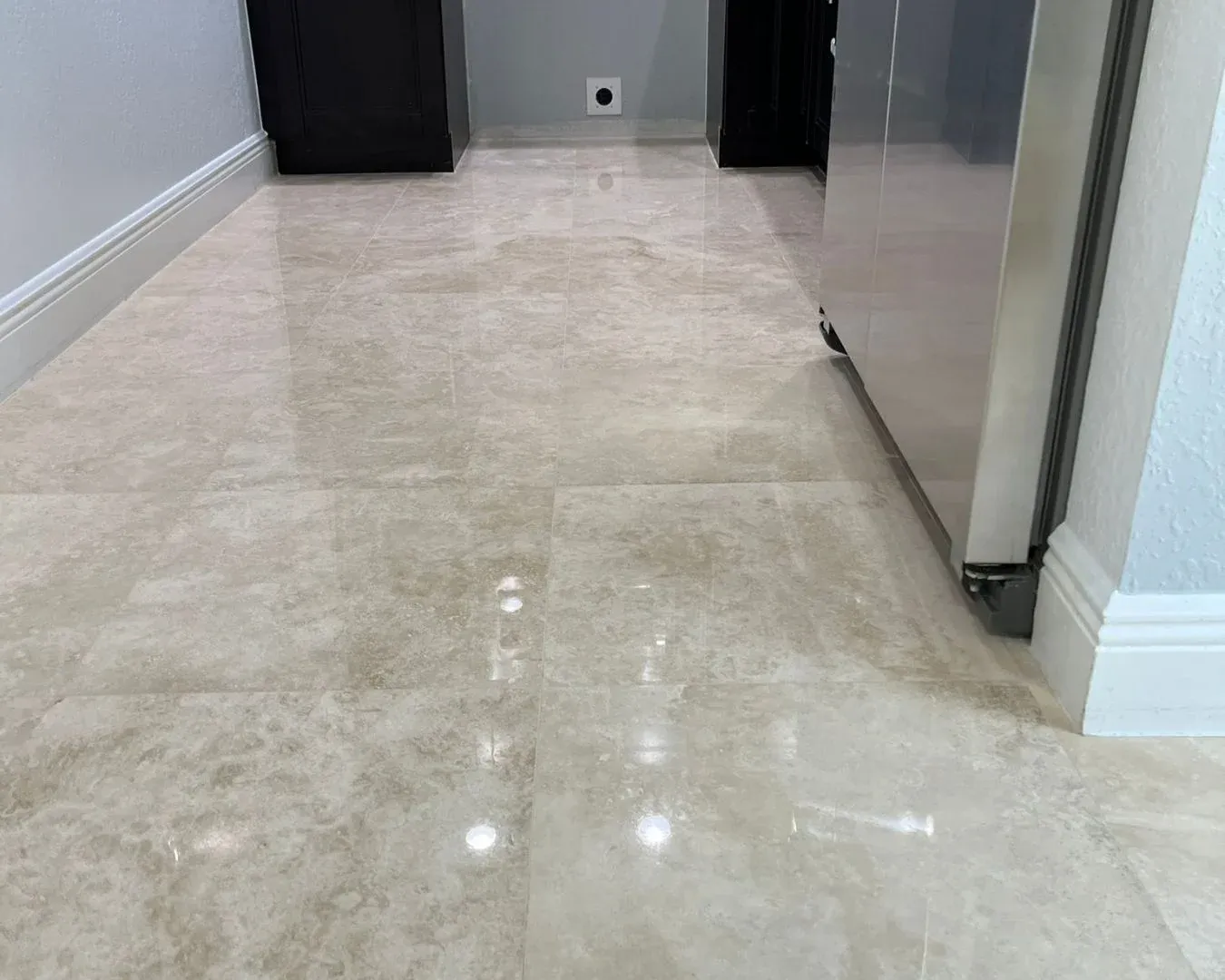 Marble hallway after marble floor polishing